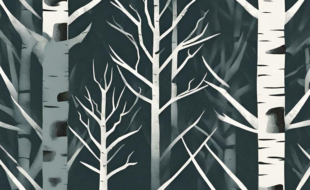 Illustrated norwegian birch tree in a stylized cut style 1
